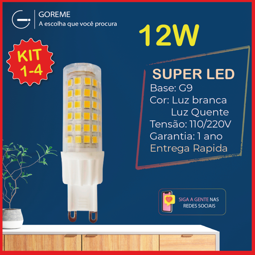 Kit 4 Lâmpada Led 12W G9 Bipino Halopin | Branco Quente 3000K Branco Frio 7000K Bivolt Arandelas - Home & Living