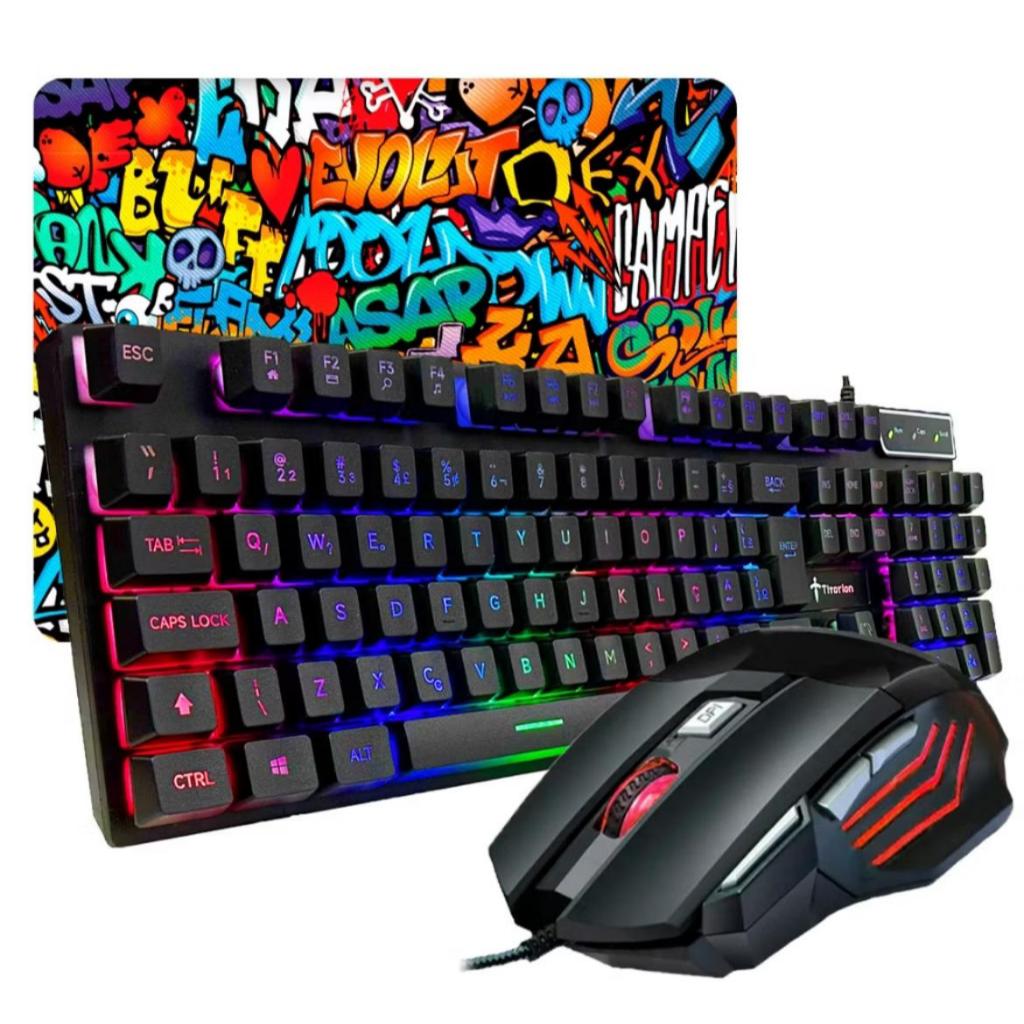Kit Gamer Teclado Semi-mecânico + Mouse Gamer RGB Dpi + Mouse Pad - Computador Notebook e Vídeogame