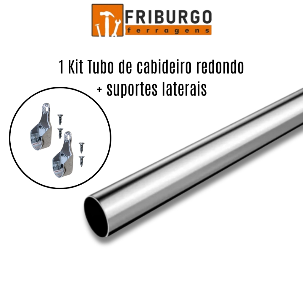 1 Tubo Cabideiro Redondo + Suportes Laterais  P/ Araras, Guarda Roupa, Closets em Oferta na Shopee