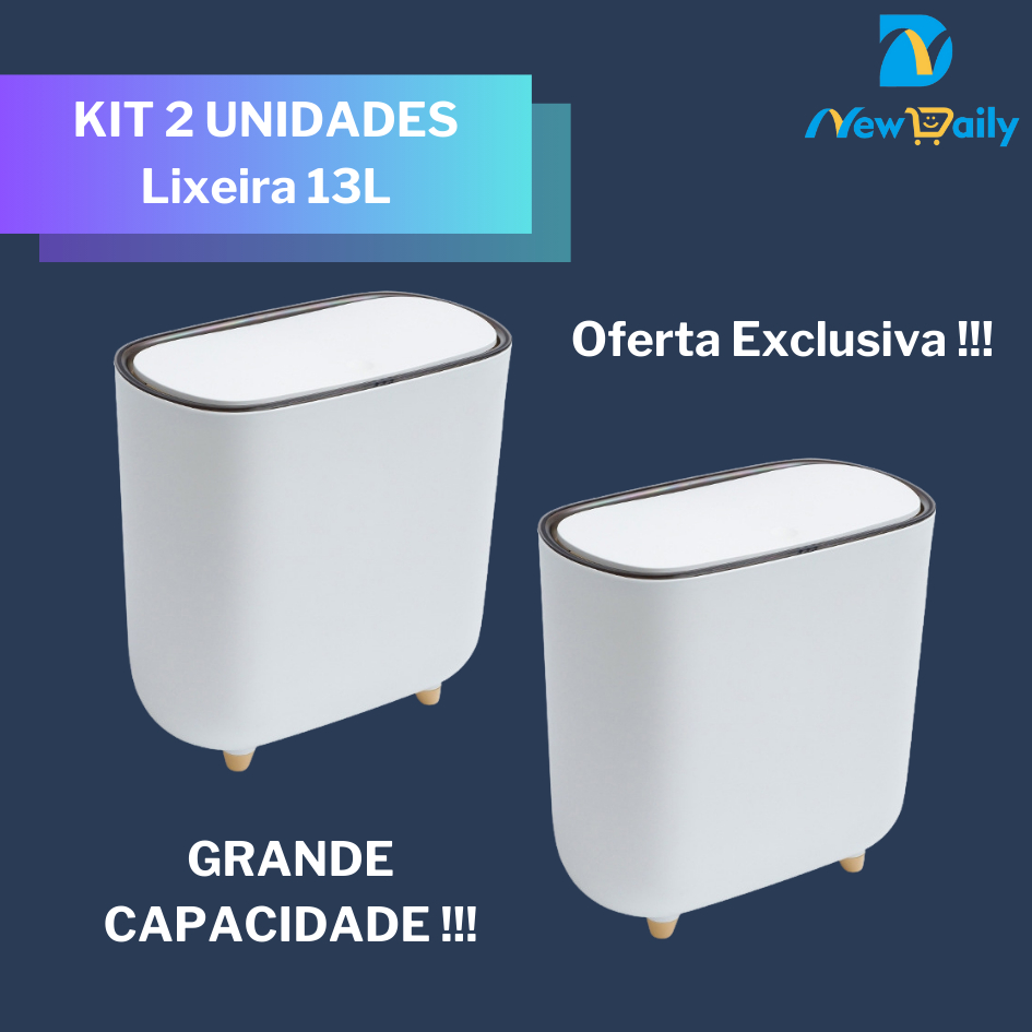 Kit 2 Lixeiras 13L com Tampa Click - Banheiro, Cozinha e Escritório - Compacta e Econômica BC-40