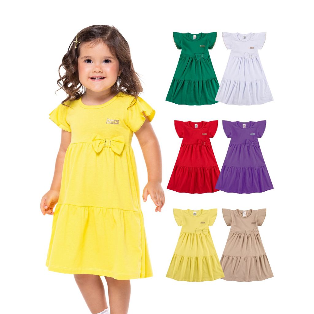 Kit 4 Vestido Bebe Menina Verão Três Marias 100% Algodão Com Laço - Kit Sortido em Oferta na Shopee