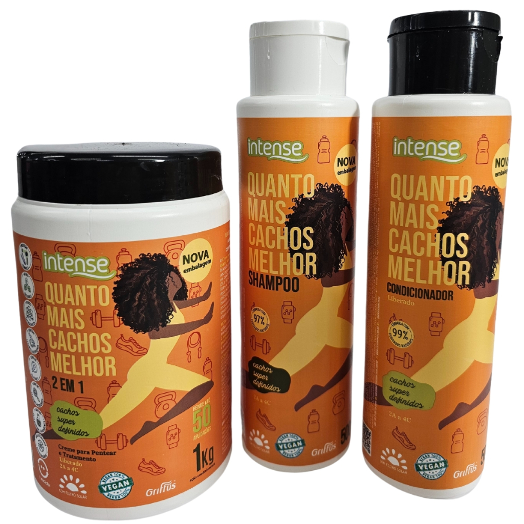 Kit Shampoo Condicionador Creme 2 em 1 Vegano Quanto Mais Cachos Melhor Intense Griffus — R$ 48,99 em Shopee