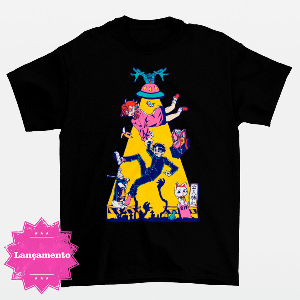 Camiseta Dandadan Momo Ayase e Ken Takakura Camis Ali Anim Anime Camisa Preta Unissex Masculina Feminina Algodão DTF