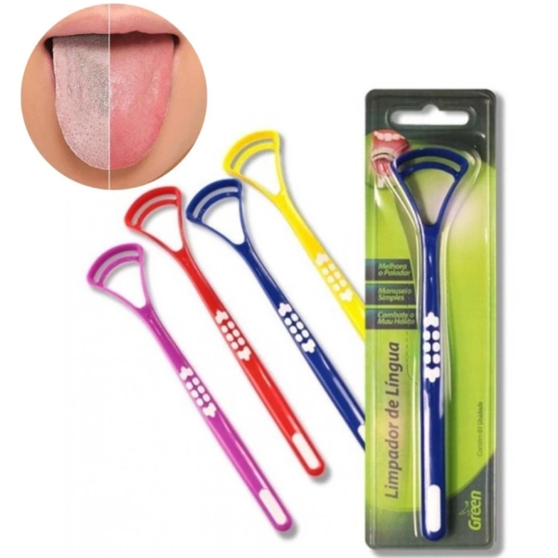 Limpador Raspador Higienizador de língua Green - Escova higienizadora para limpeza da lingua