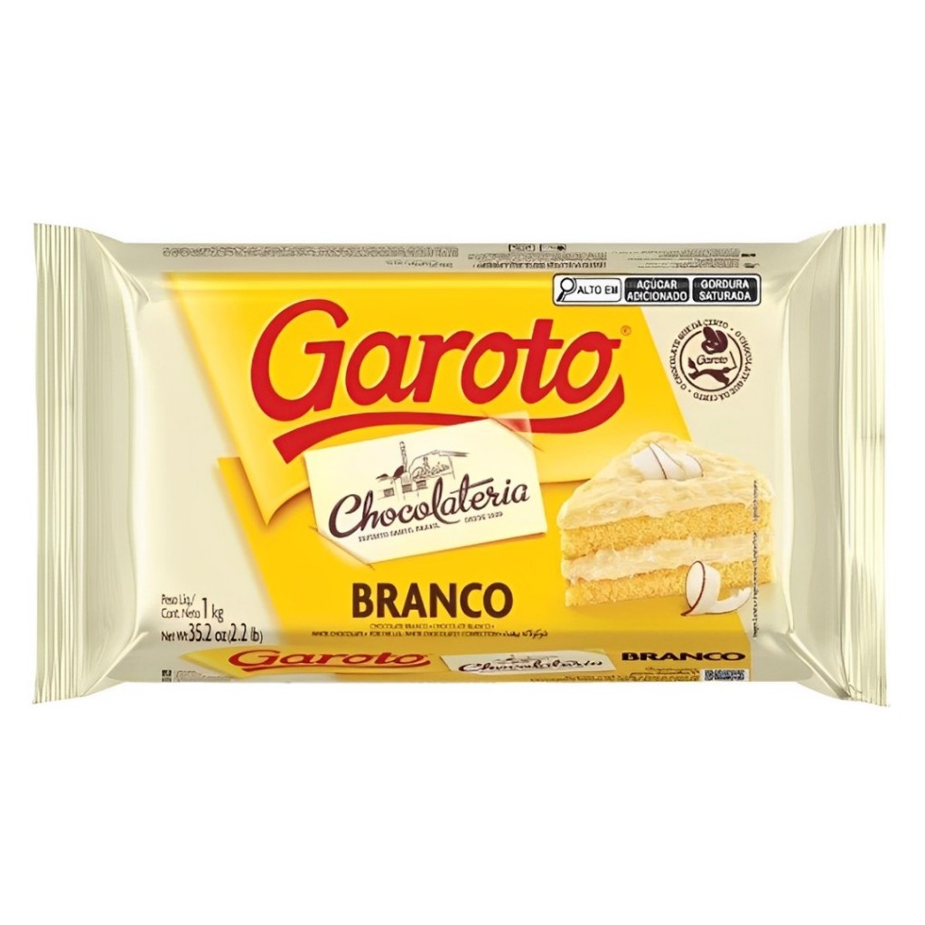 Barra De Chocolate Cobertura Branco 1kg - Garoto em Oferta na Shopee