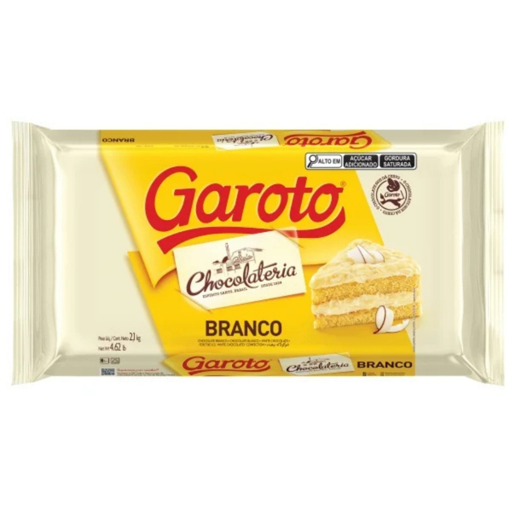 Barra De Chocolate Cobertura Branco 2,1Kg - Garoto em Oferta na Shopee