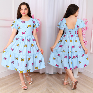 Vestido Infantil Juvenil com Manga Babado e Costa com lastex - Elegante e Confortável em Oferta na Shopee