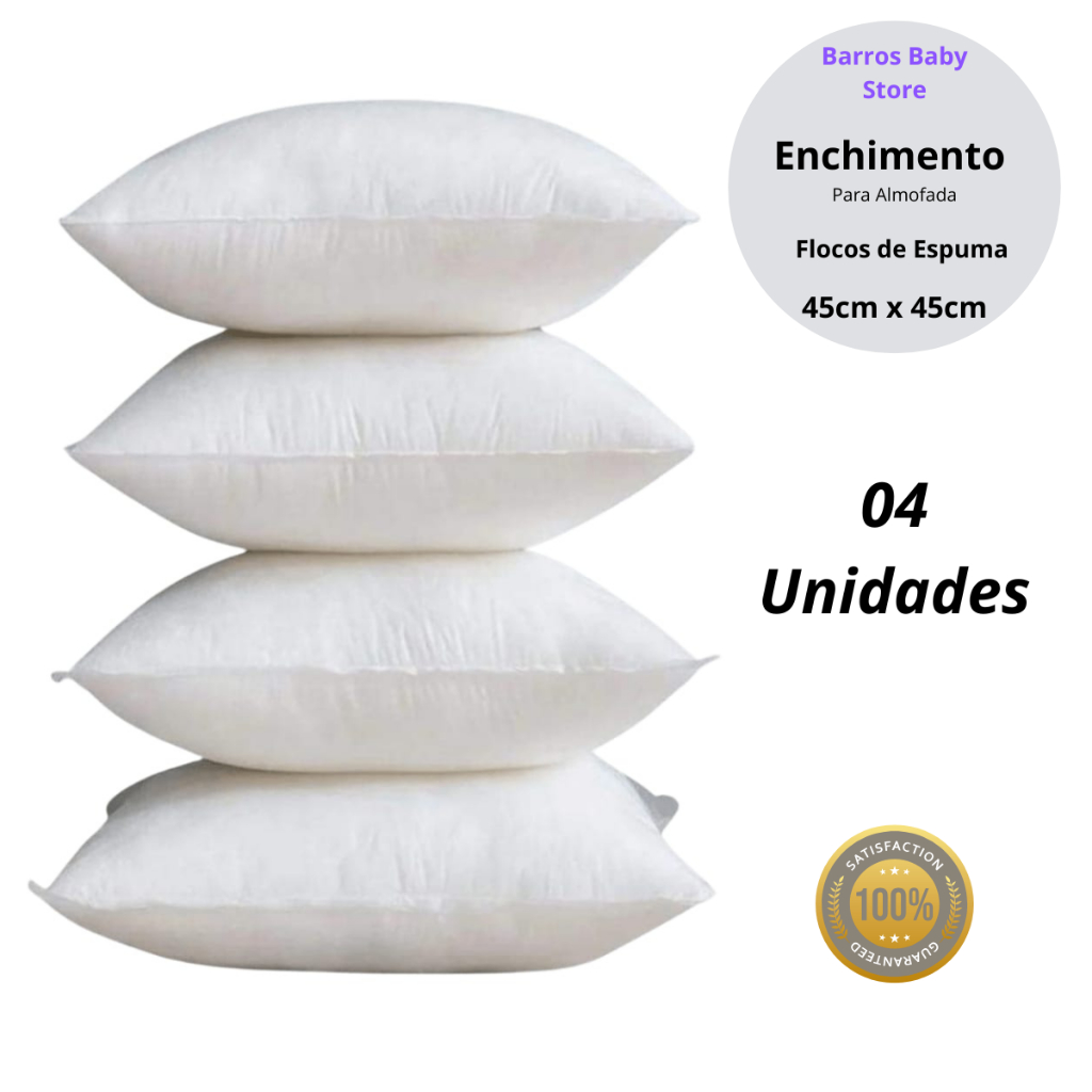 Kit Refil de Almofada Enchimento 45x45 Enchimento Flocos - 4 Unidades