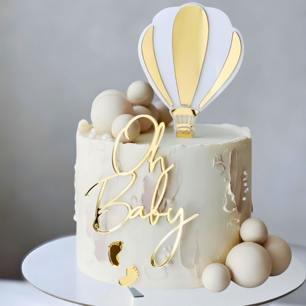 Topo de Bolo Oh Baby + Balão + Pezinhos em Acrílico Personalizado a Laser para Batizado Aniversario em Oferta na Shopee