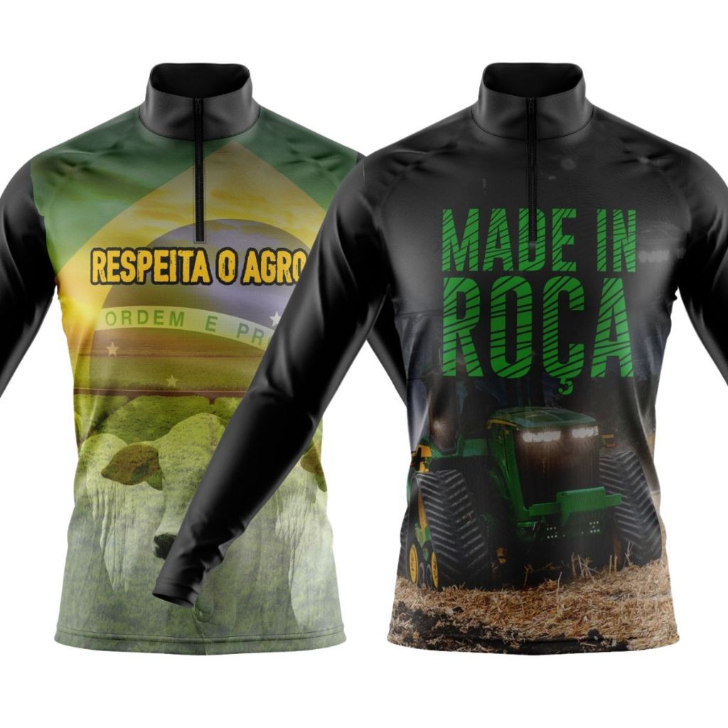 Kit 2 Camisas Camiseta Agro Térmica Manga Longa Proteção UV Blusa Masculina Trator Roça Boi Colheita