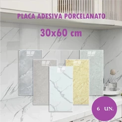Kit c/ 6 Placas Adesivas Porcelanato 60x30 Painel 3D Lavável - Envio Rápido.