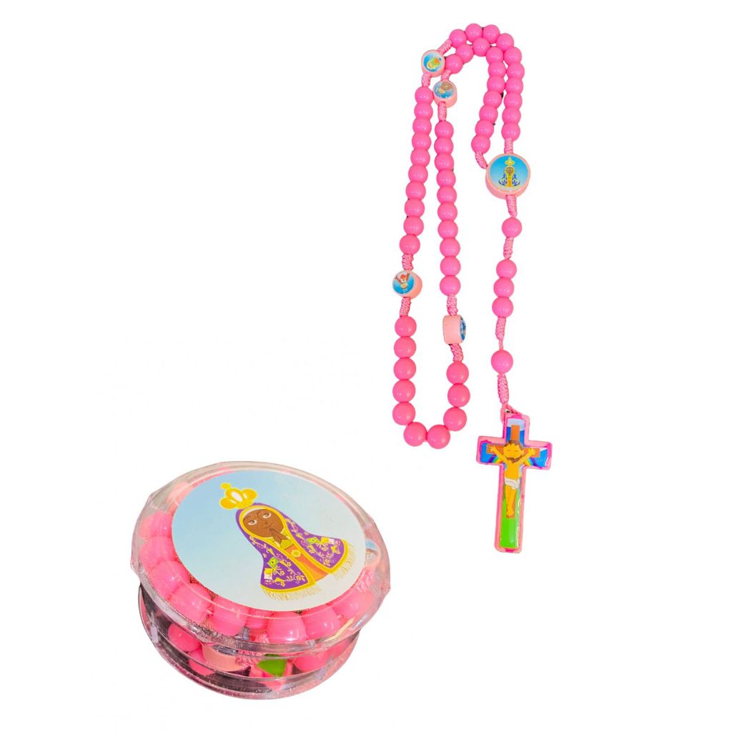 UMA DUZIA (DOZE) TERÇO INFANTIL ROSA PARA CRIANÇAS BABY NOSSA SENHORA APARECIDA