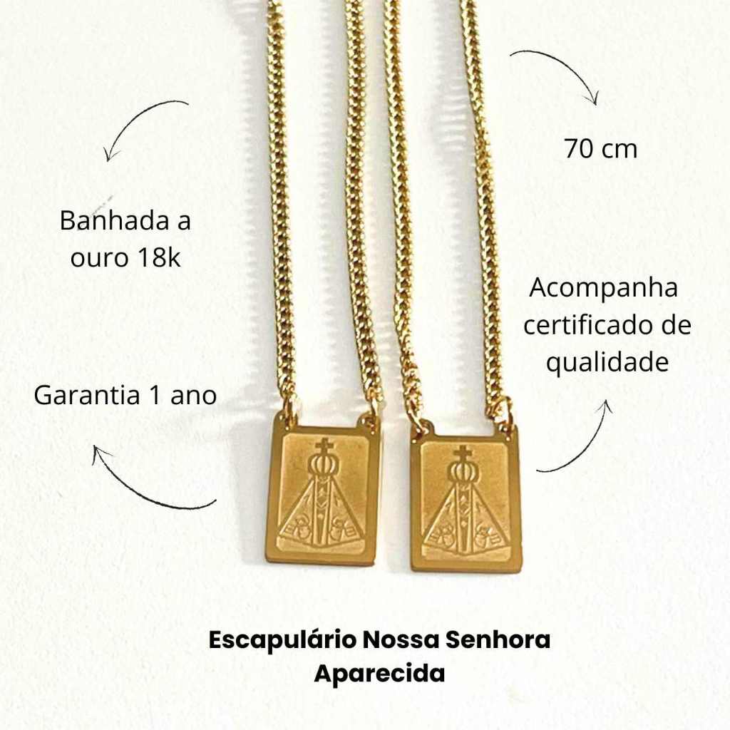 Escapulário Banhado a Ouro 18K Nossa Senhora Católico Religioso
