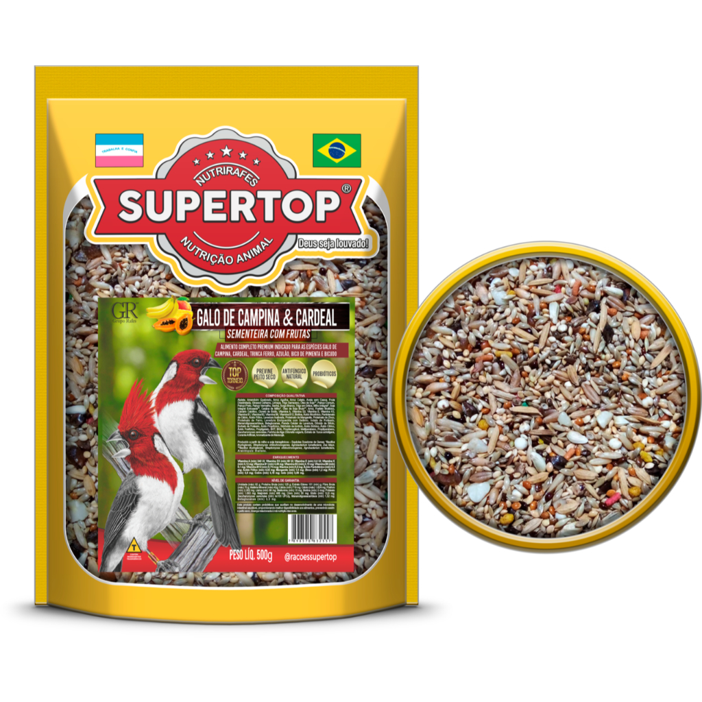 SUPERTOP GALO DE CAMPINA E CARDEAL SEMENTEIRA COM FRUTAS 500G