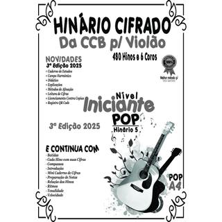 Hinário Cifrado da CCB 2025 Violão Preto 21x30cm - Iniciante - Hinário 5 - 480 Hinos + 6 Coros - CCB 2025