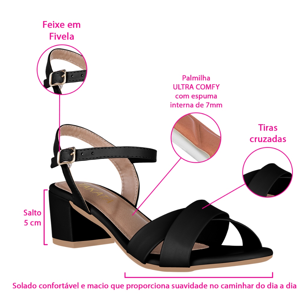 Detalhes do Sandália Feminina Salto Bloco Baixo Tiras Cruzadas Fivela Confortável Moda Tendência Blogueira