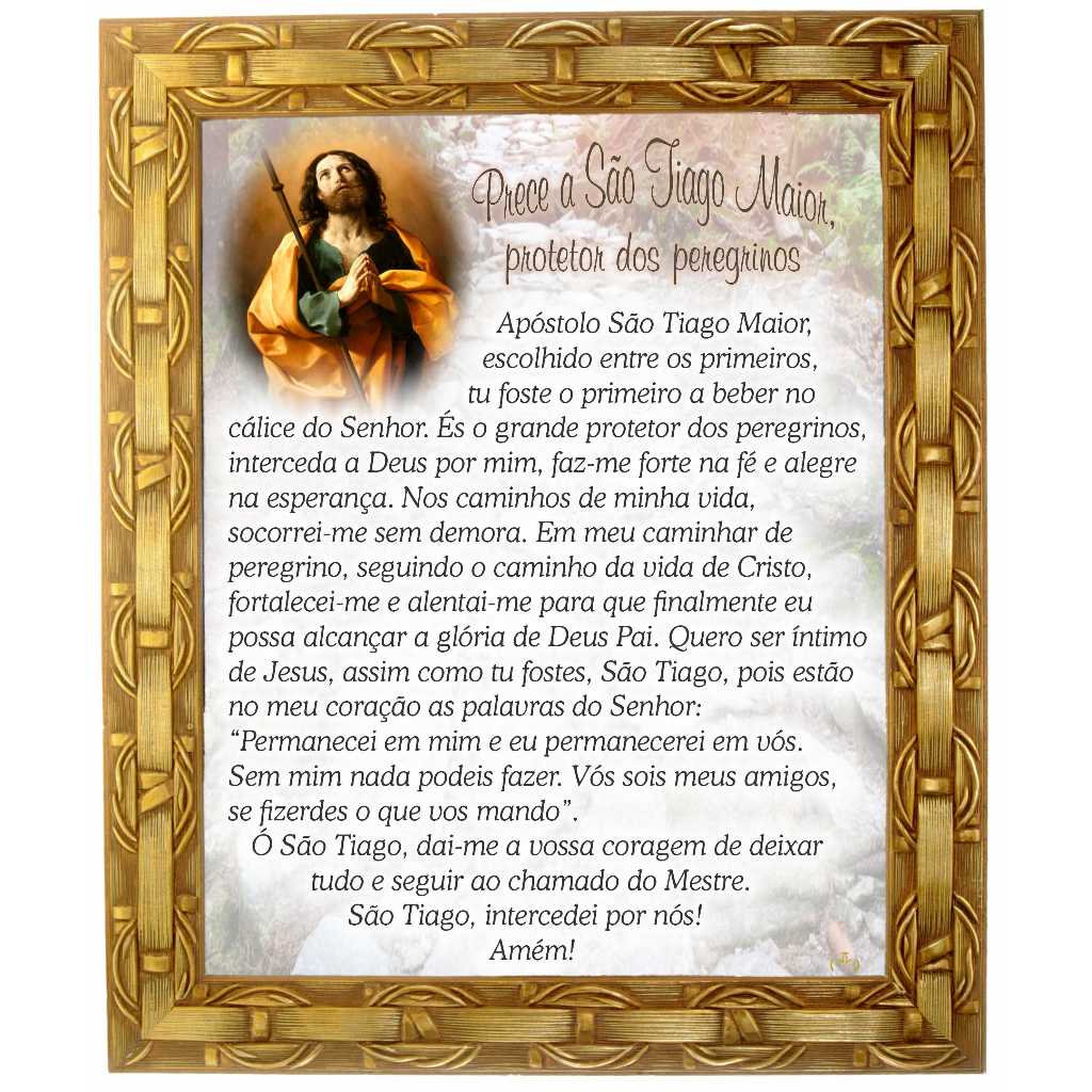 Quadro decorativo e religioso  de São Tiago Maior, apostolo, oração, modelo 01,  medindo 30x25 cm., Angelus