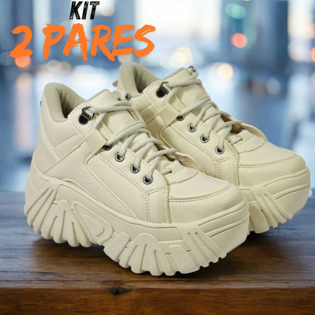 Kit 2 Tênis Feminino Chunk Sneaker – Plataforma 7cm, Estilo e Conforto, Promoção em Oferta na Shopee