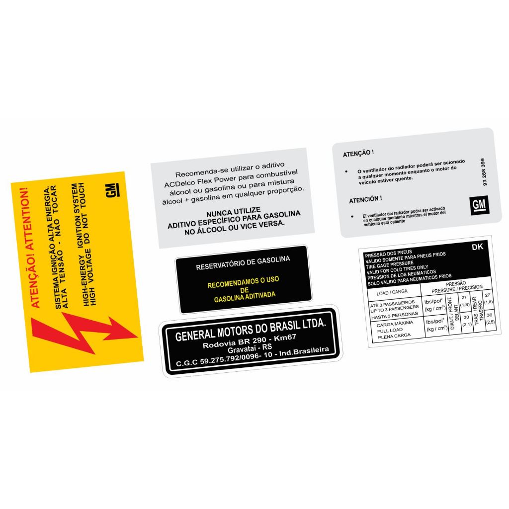 Adesivos Advertência Cofre Motor Chevrolet Prisma 2006 A 2012