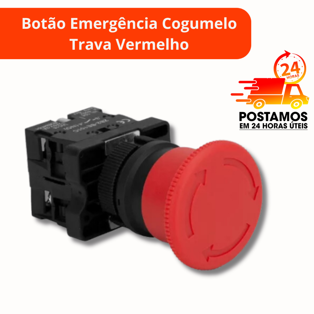Botão Emergência Cogumelo Gira Trava de Emergência Vermelho 1 Nf 22mm