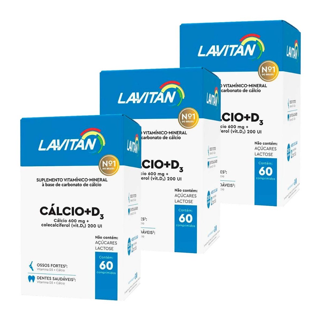 Kit 3 Unidades Lavitan Cálcio + Vitamina D 600mg 60 Comprimidos