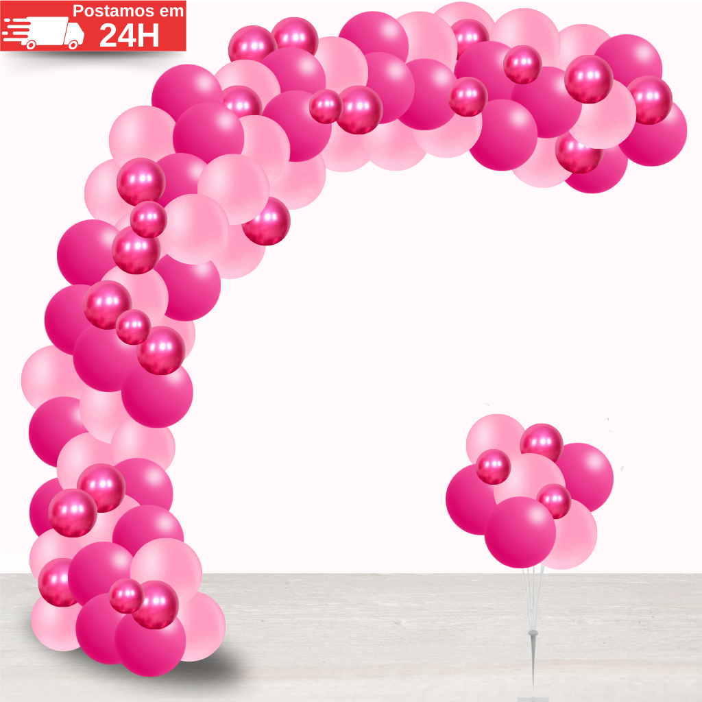 Kit 125 Balões Pink + Rosa Claro + Pink Cromado - Balão Bexiga Liso Metalizado Festas e Aniversários em Oferta na Shopee