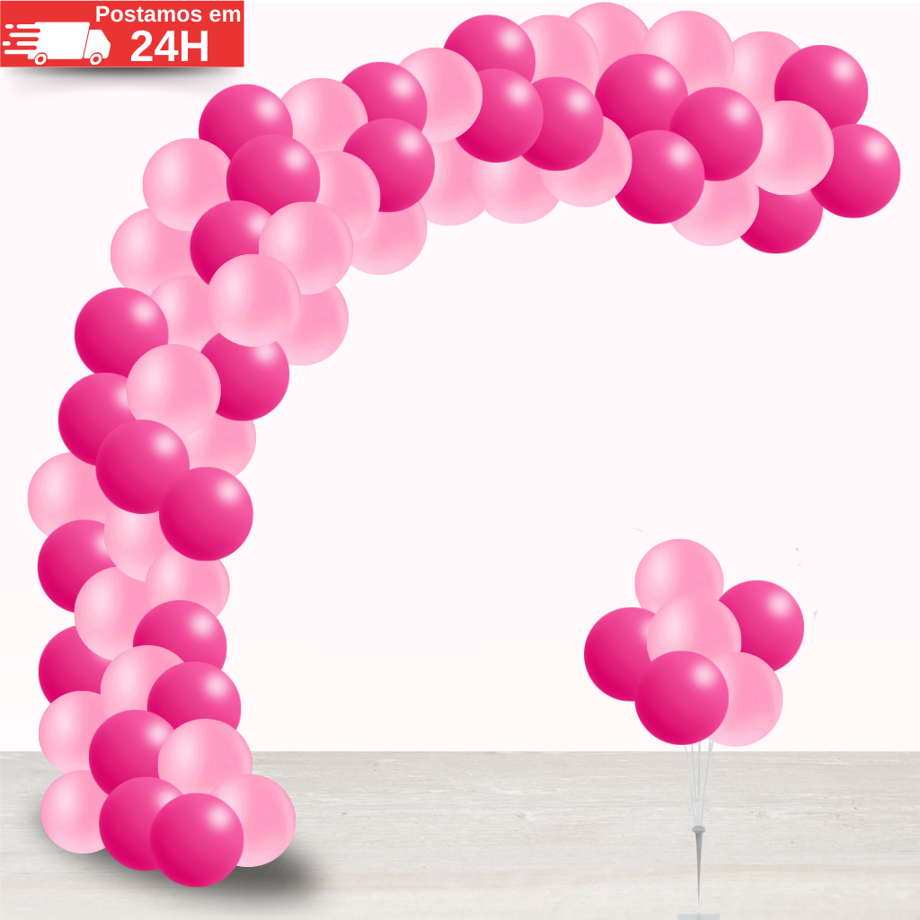 Kit 100 Balões Rosa Pink + Rosa Claro - Balão Bexiga Liso Para Festas e Aniversários