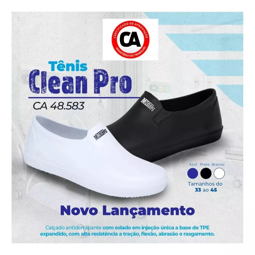 Sapato Epi Antiderrapante Clean pró Enfermagem/Hospital/domestica Fechado Com C.a