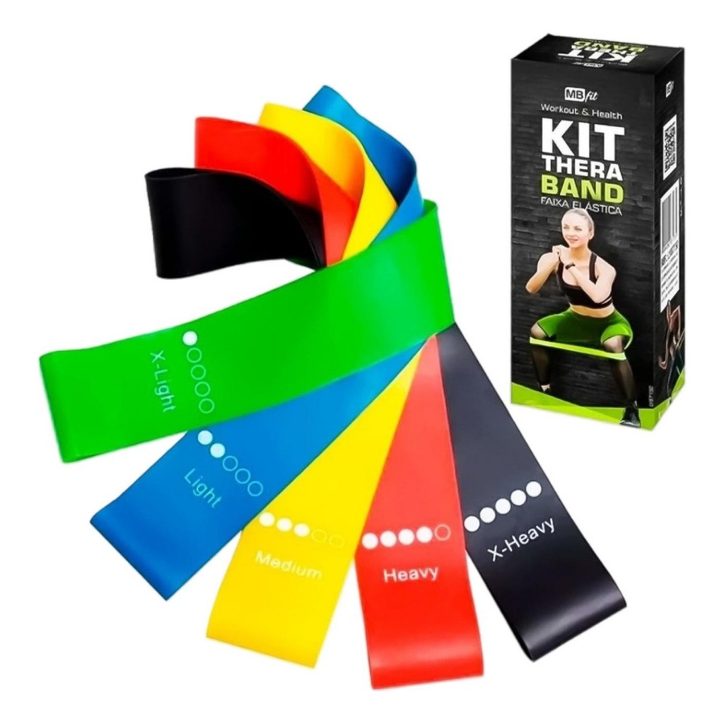 Kit 5 Faixas Elásticas Para Exercícios Multifuncional Yoga Fisioterapia e Treino