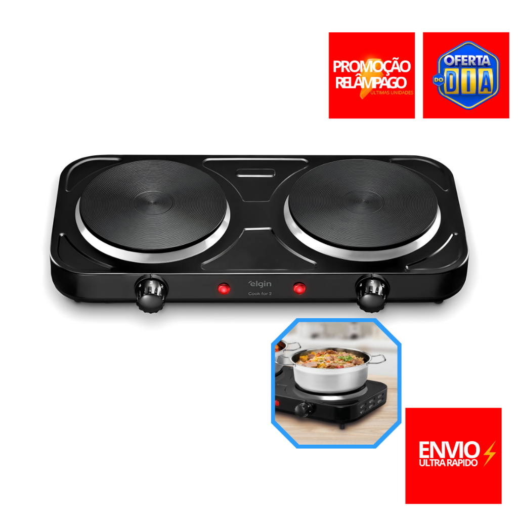 Fogareiro Cooktop Fogão Portátil Elétrico Elgin 2 Bocas 110v