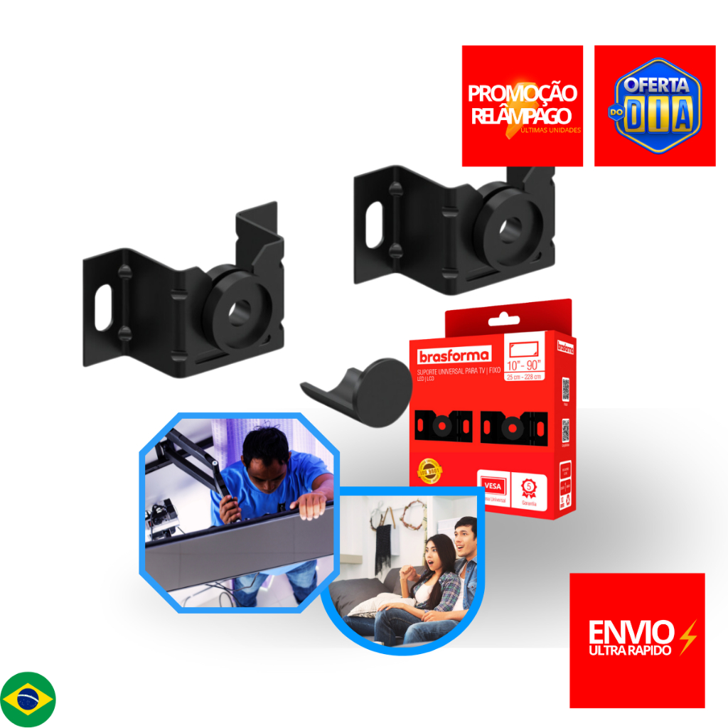 Suporte para Tv Universal Fixo 10 24 32 43 50 55 até 100’’ Polegadas para Parede ou Painel Brasforma