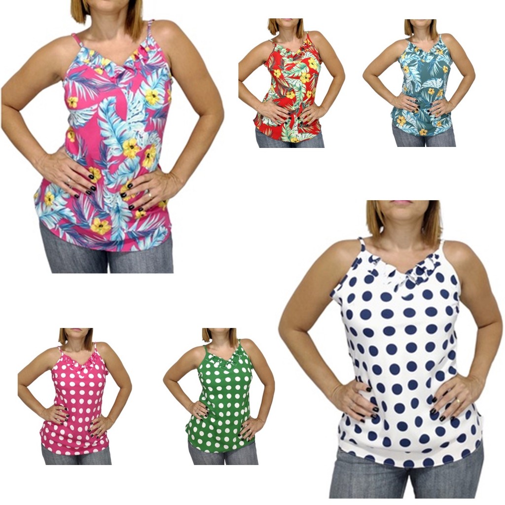 Blusa Feminina Alcinha Regulável Verão Blusinha da Moda Regata Fresquinha em Crepinho