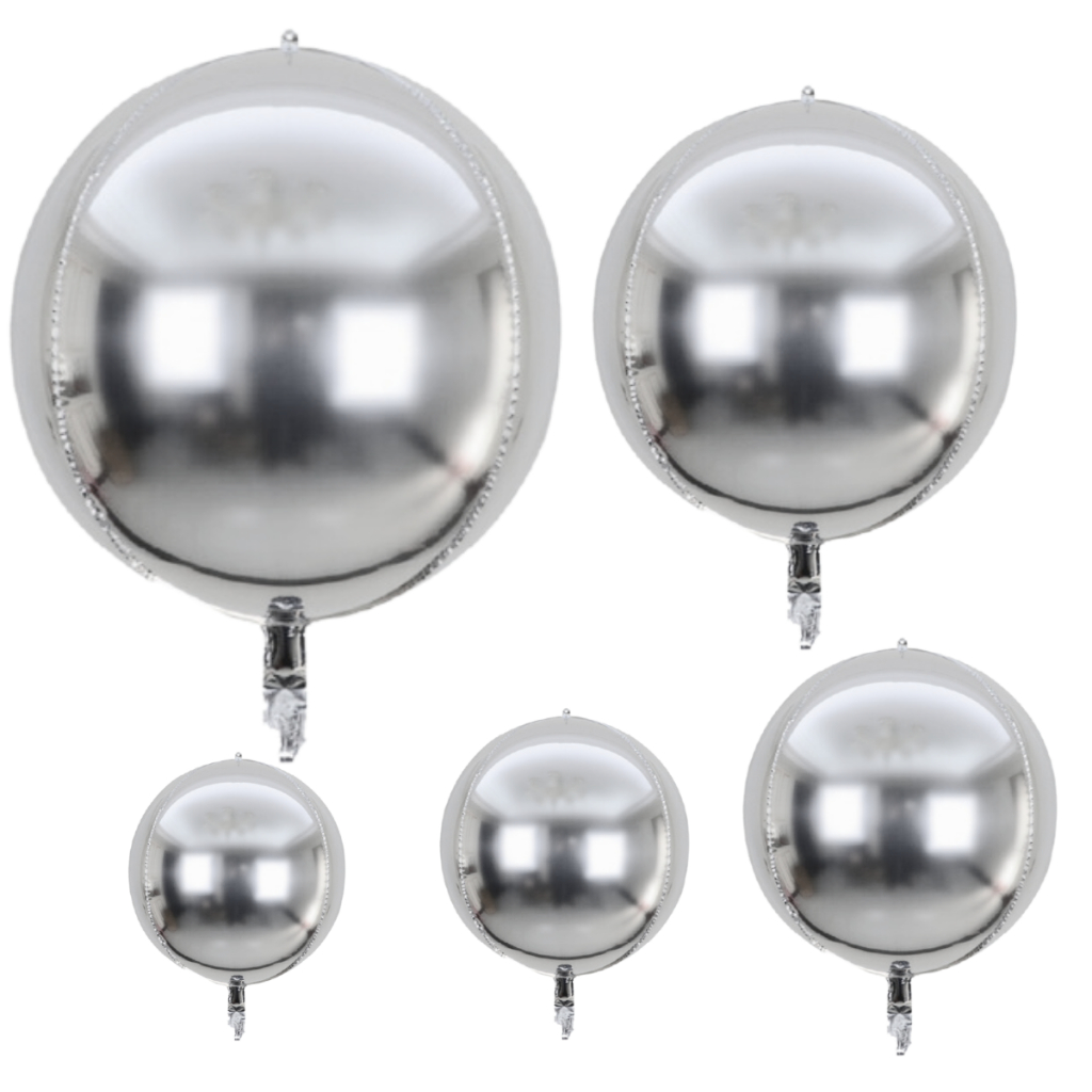 Kit c/ 5 Orbz 4D Balões Prata Metalizado Grande Decoração Festa Globo 10" 15" 18" 22" 32" em Oferta na Shopee