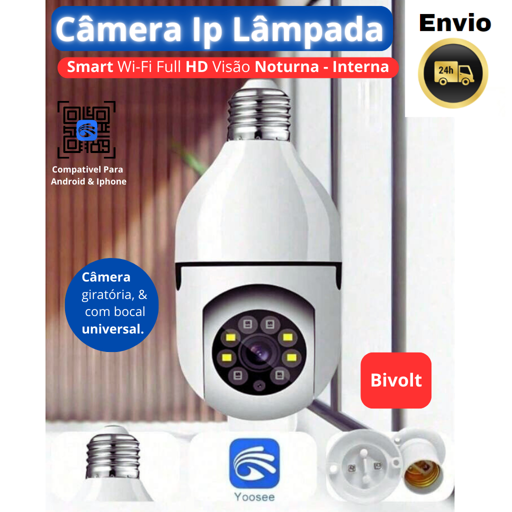 Câmera Ip Lâmpada Smart Wi-Fi Full Hd Visão Noturna   uso do app do manual.- Interna