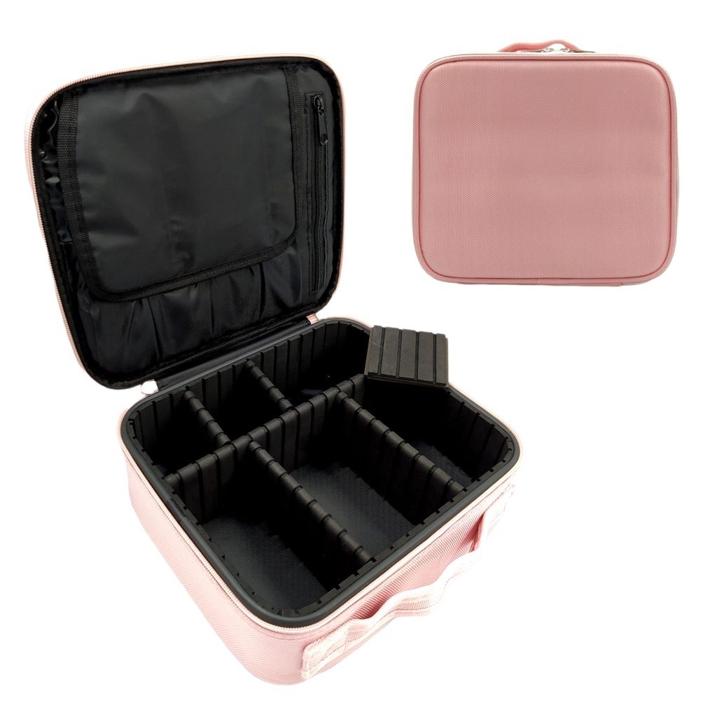 Maleta de Maquiagem Profissional Com Divisórias Organização Make Rosa P