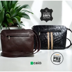 Bolsa Feminina Couro Legítimo Caio - Fechamento Zíper, Alça Transversal Ajustável - Várias Cores
