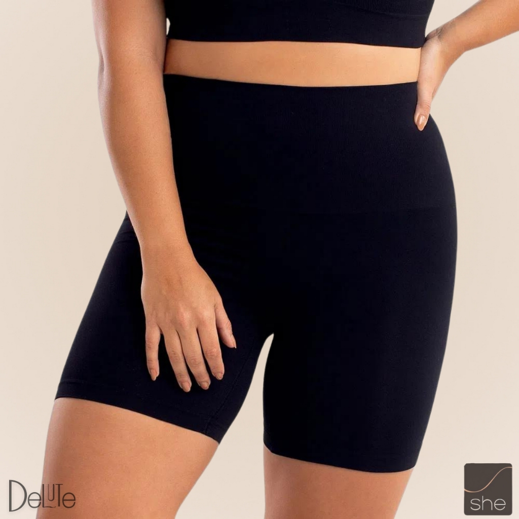 Bermuda Short Microfibra SHE Cintura Alta Modeladora de Leve Compressao Sem Costura P ao GG