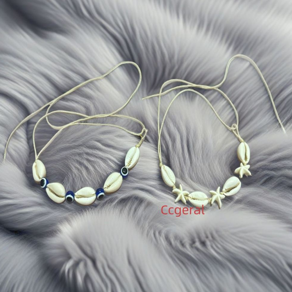 Tornozeleira / Pulseira Búzios Com Estrela do Mar Olho Grego Com Búzios