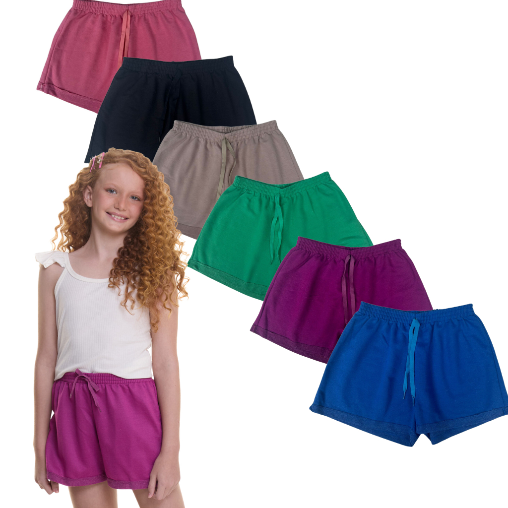 Kit 6 Bermuda Shorts Moletinho Infantil Juvenil Feminino Menina Tamanho 10 ao 16