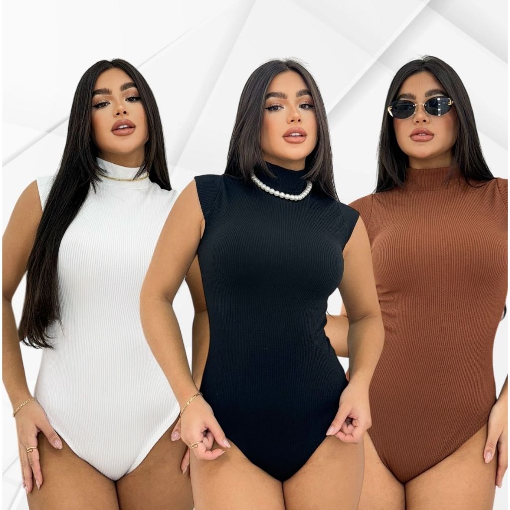 Body Feminino Gola Alta Anarruga Canelado Manguinha Blusinha Moda Verão 2026