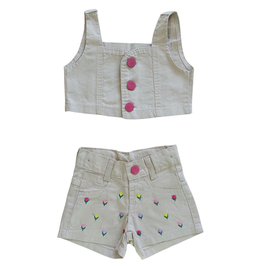 Conjunto Feminino Sarja Kit Com Cropped E Bermuda Garotas Estilosas