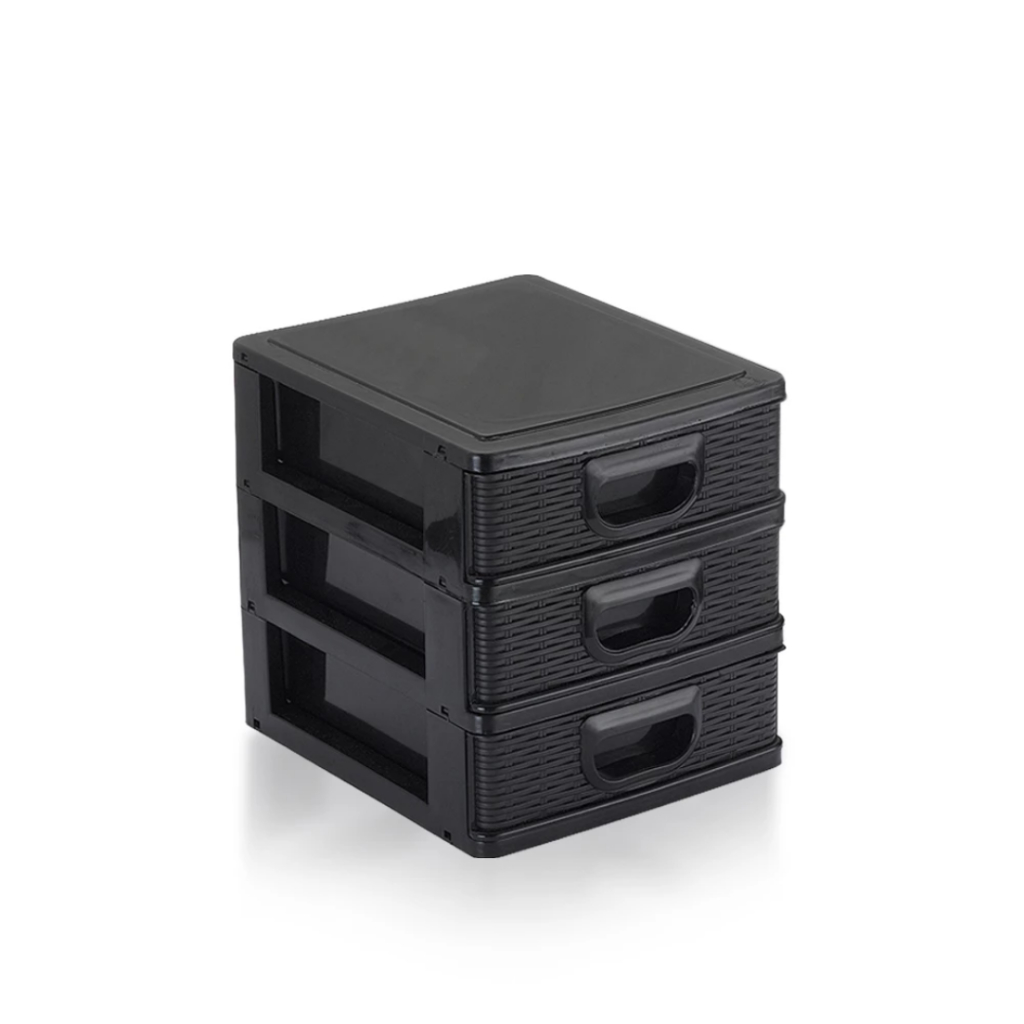 Mini Porta Gaveteiro Organizador de Mesa 3 Gavetas Texturizado Compacto - Monte Líbano