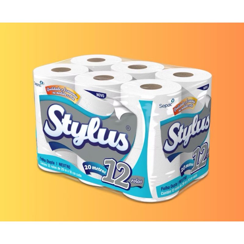 Fardo de Papel Higiênico Stylus - Folha Dupla (Atacado) com 6 Pacotes - Total de 72 rolos (20mx10cm)