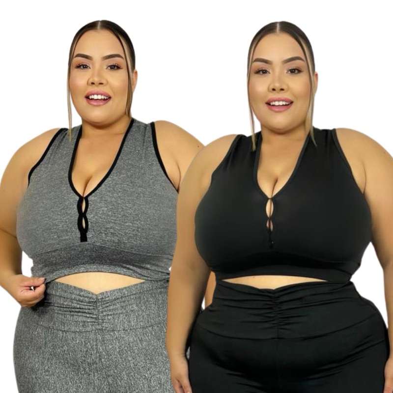 Top Fitness Plus Size 44 ao 54 LANÇAMENTO cropped feminino academia sem bojo Curves plus Size