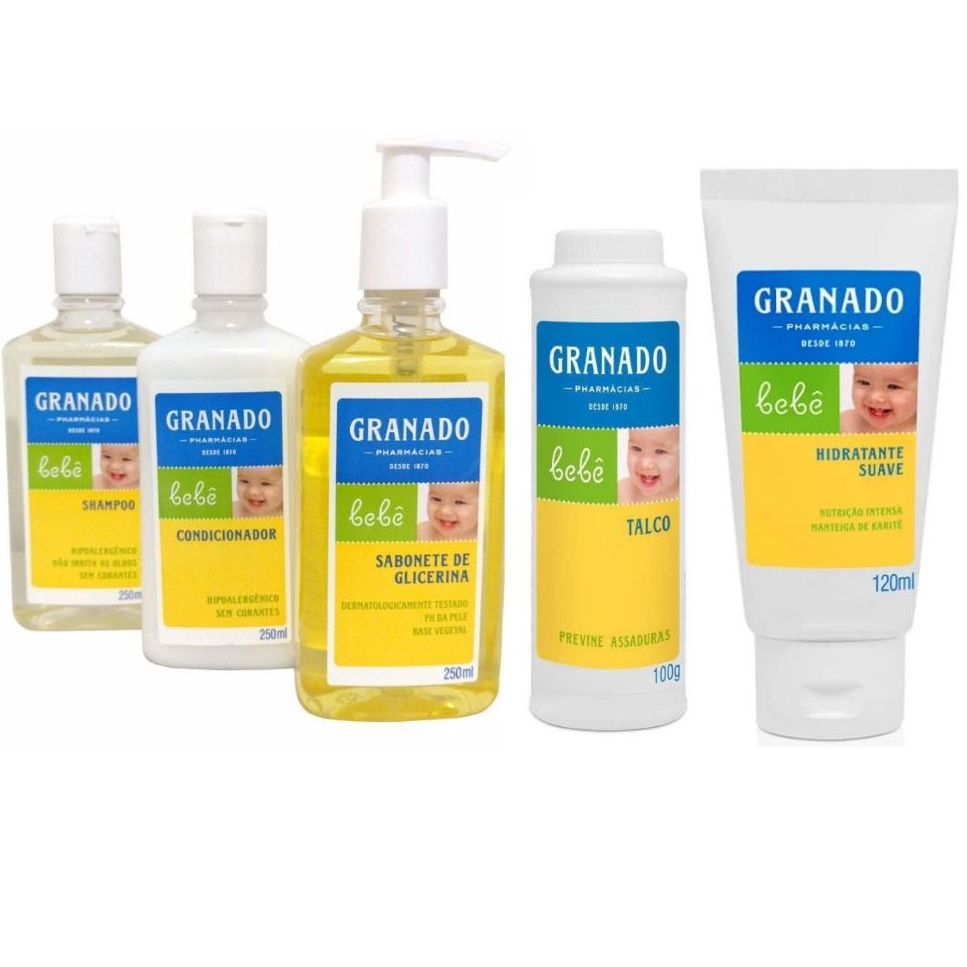 Kit Granado Bebê (sab. líquido, shampoo, cond, talco e loção hidratante) - 05 Itens em Oferta na Shopee