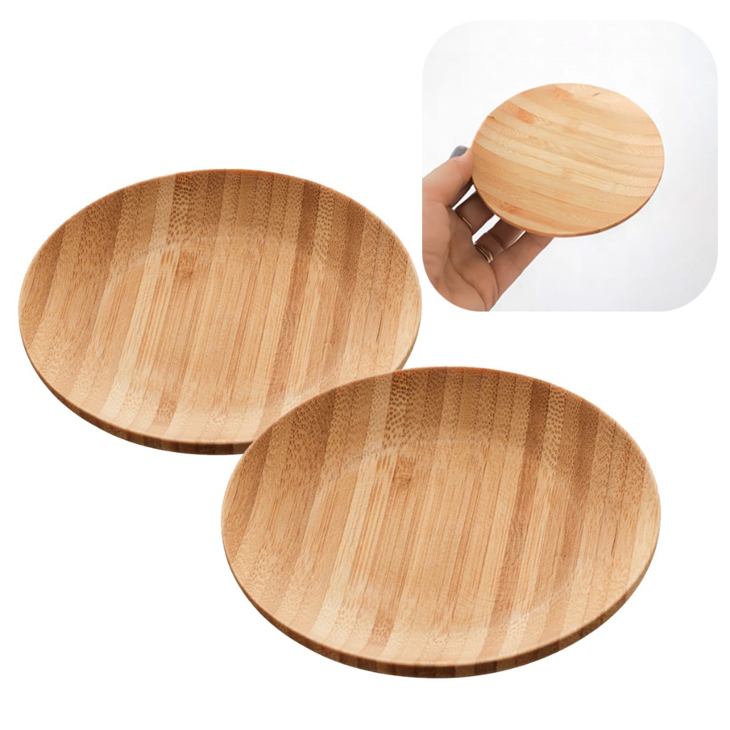 Kit 2 Mini Pratos Pires de Bambu 100% Natural Verona Multiuso Petisqueira Delicados 11cm Luxo Lyor