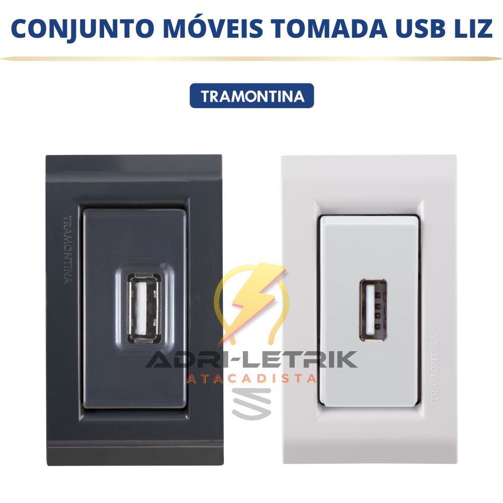 CONJUNTO DE MOVEIS TOMADA USB LIZ BRANCO / LIZ GRAFITE