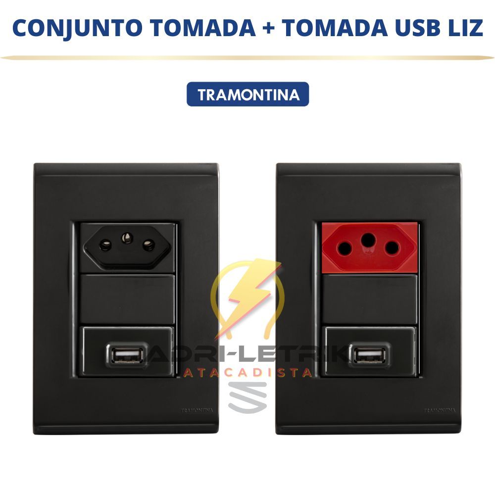 CONJUNTO TOMADA 10A, 20A 20A VERMELHA + USB LIZ GRAFITE TRAMONTINA