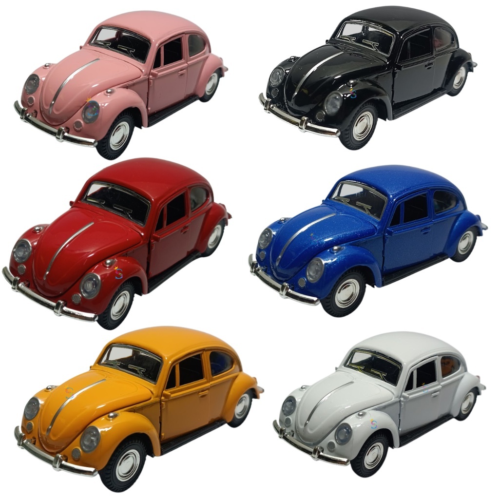 Kit com2/3/4/6 Carrinhos Fusca Miniatura de Ferro com Abre Portas Capô Fricção de metal colecionador