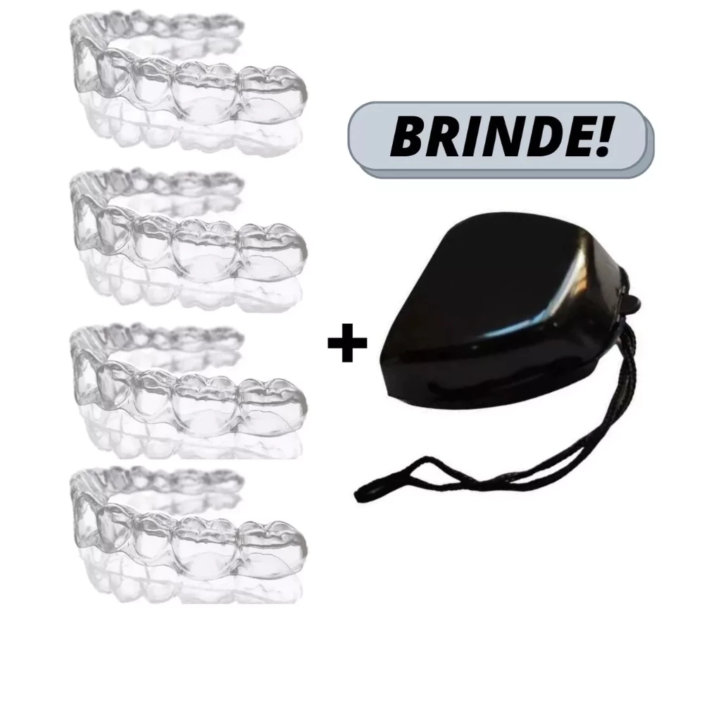 Protetor Bucal 04 Placas Termomoldável com Estojo Preto Anti Bruxismo